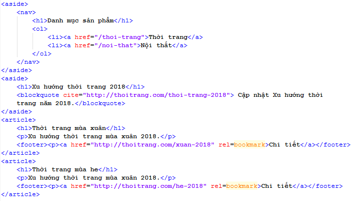 Sử dụng phần tử aside trong tài liệu HTML