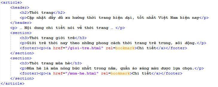 Sử dụng phần tử section trong tài liệu HTML